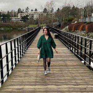 ZARA Green Voluminous Tiered Babydoll Taffetta Mini Dress